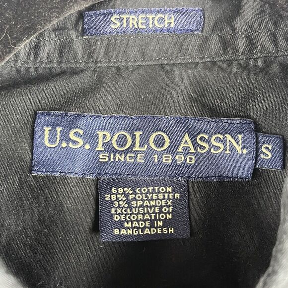 US Polo Assn Button Down Short Sleeve Shirt Size Small Stretch Black - Picture 4 of 8
